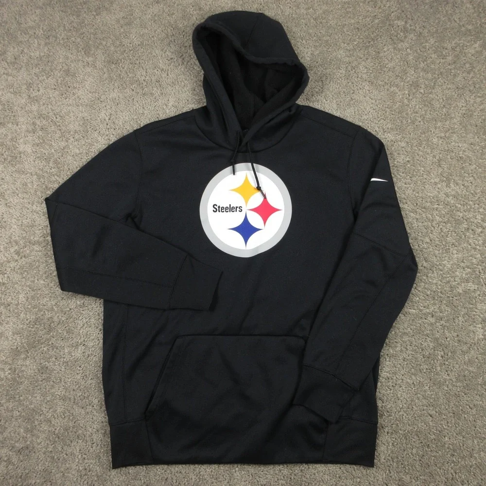 Pittsburgh Steelers Sweater Men Large Black Hoodie Sweatshirt Nike Drifit Fleece
